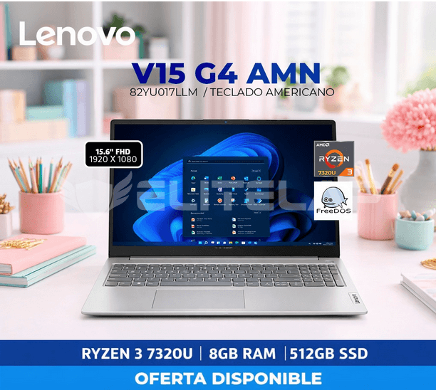 LAPTOP V15 G4 AMN AMD RYZEN 3-7320U 8GB 512GB SSD 15.6" FHD FREEDOS (82YU017LLM)