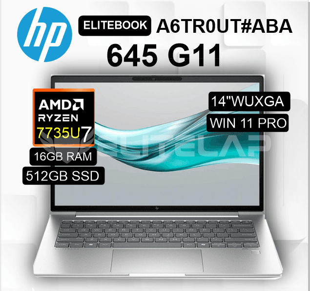 LAPTOP HP ELITEBOOK 645 G11 AMD RYZEN 7 PRO 7735U 16GB 512GB SSD AMD RADEON 680M 14" WUXGA 60HZ WIN11 PRO (A6TR0UT#ABA)