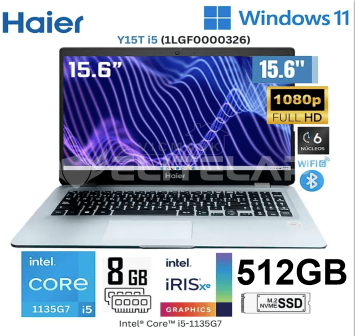LAPTOP HAIER Y15T I5 INTEL CORE I5-1135G7 8GB 512GB SSD 15.6" FHD INTEL IRIS XE FREEDOS (1LGF0000326)