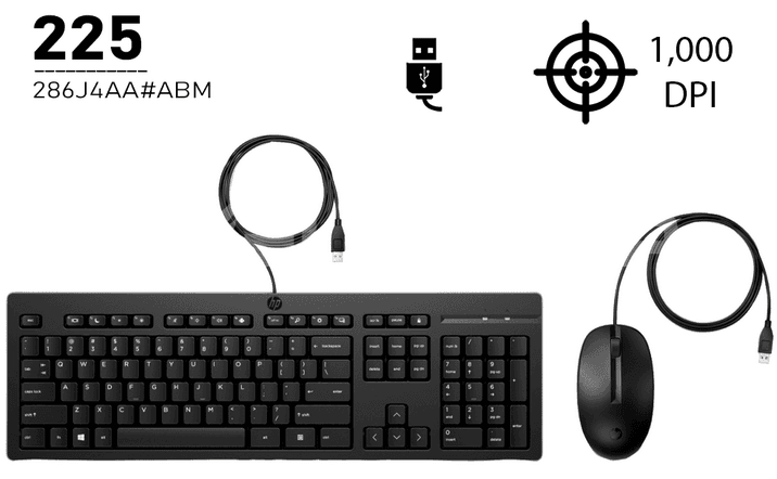 KIT TECLADO Y MOUSE HP 225 (286J4AA#ABM) BLACK