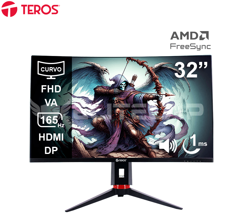 Monitor Curvo Gaming Teros TE-3215G, 31.5" FHD VA, 165Hz, 1ms, HDMI, DP, Audio Out