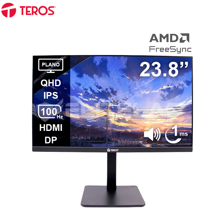 Monitor plano TEROS TE-2416CS, 23.8" QHD IPS, 100Hz, 1ms, HDMI, DP, Cámara, Micrófono