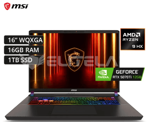 LAPTOP MSI VECTOR A16 HX A8WHG-004US AMD RYZEN 9-8940HX 16GB 1TB SSD RTX 5070 TI 12GB 16" WQXGA 240HZ WIN11 HOME (9S7-15MM72-040)