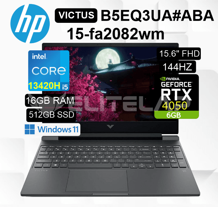 LAPTOP HP VICTUS 15-FA2082WM INTEL CORE I5-13420H 16GB 512GB SSD RTX 4050 6GB 15.6" FHD 144HZ WIN11 HOME (B5EQ3UA#ABA)