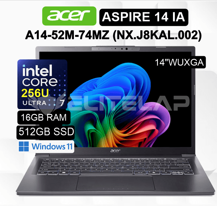 LAPTOP ACER ASPIRE 14 AI A14-52M-74MZ INTEL CORE ULTRA 7-256V 16GB 512GB SSD INTEL ARC 140V 14" WUXGA 60HZ WIN11 HOME (NX.J8KAL.002)